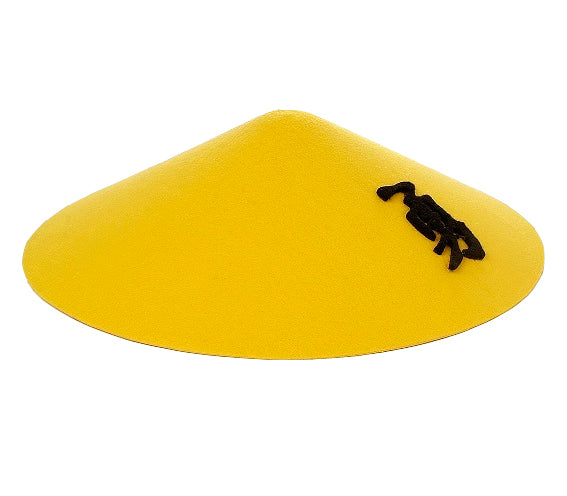 chapeau chinois conique jaune avec motif noir adulte