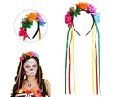 serre-tête dia de los muertos roses colorées crâne et rubans