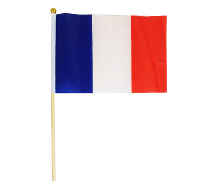 lot de 12 petits drapeaux france avec baguette 15x22cm