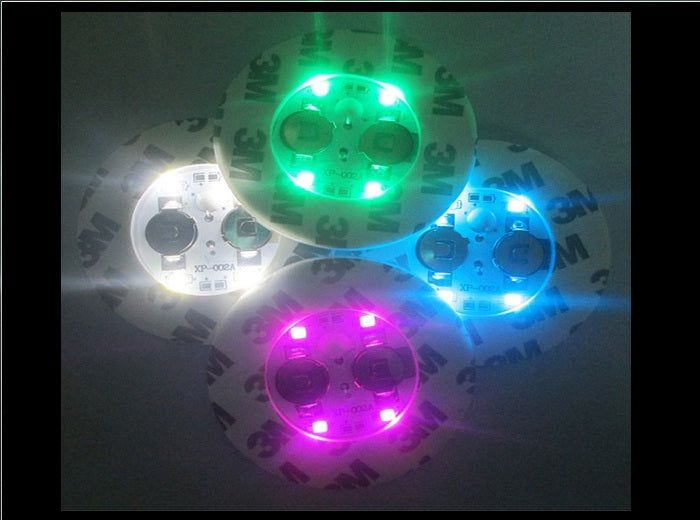 lot de 4 pastilles lumineuses sous verre 4 led''s bleu