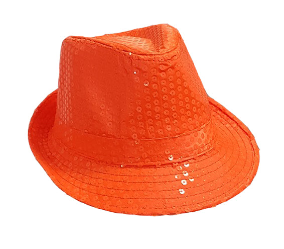 chapeau tribly à sequins néon fluo orange adulte