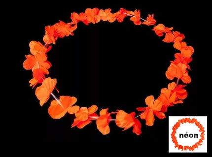 collier de fleurs tahiti fluo neon orange 60mm