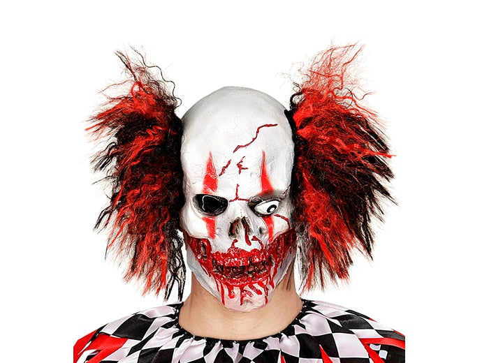 masque latex crâne de clown sanglant avec cheveux adulte