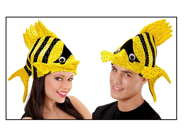 chapeau gag poisson tropical jaune
