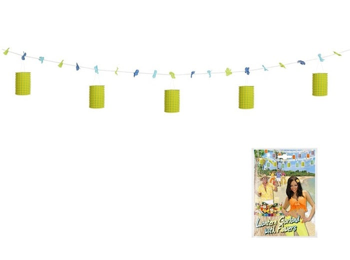 guirlande avec 5 lanternes jaune verte et fleurs 3m