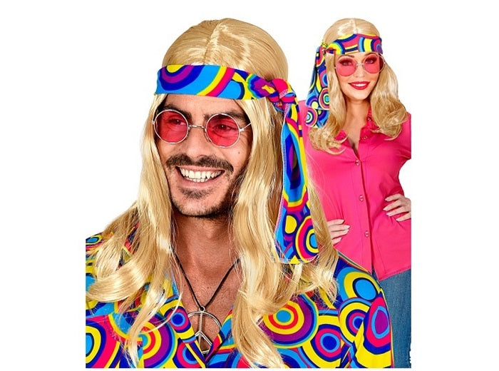 perruque 70''s cheveux longs avec bandeau blond