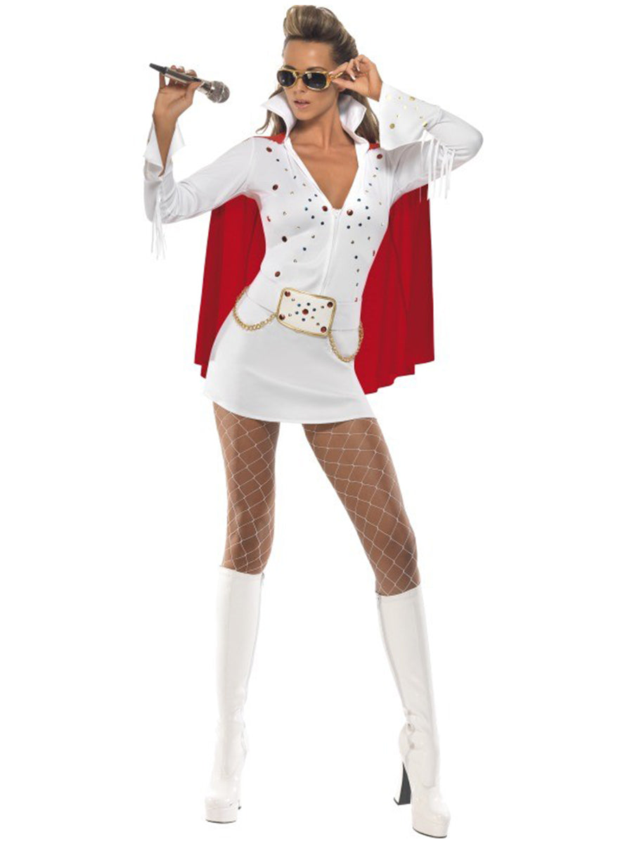 Déguisement d'Elvis Vive Las Vegas blanc pour femme