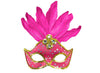 masque loup neon fluo rose avec plumes luxe adulte