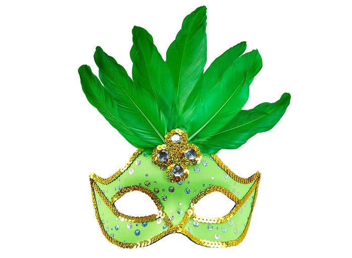 masque loup neon fluo vert avec plumes luxe adulte