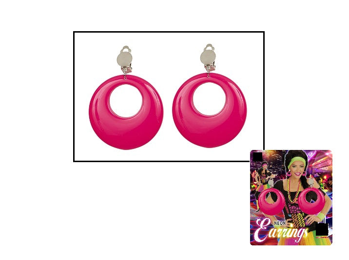 paire de boucles d''oreilles neon fluo avec clips rose