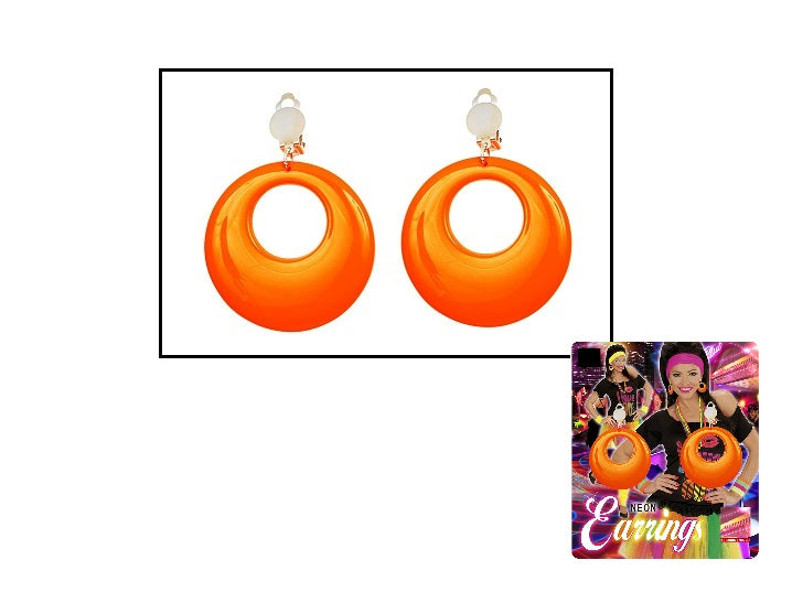 paire de boucles d''oreilles neon fluo avec clips orange