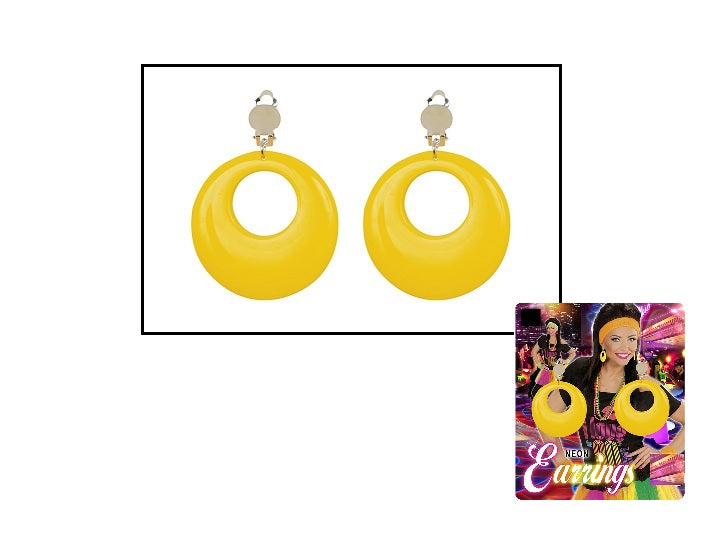 paire de boucles d''oreilles neon fluo avec clips jaune