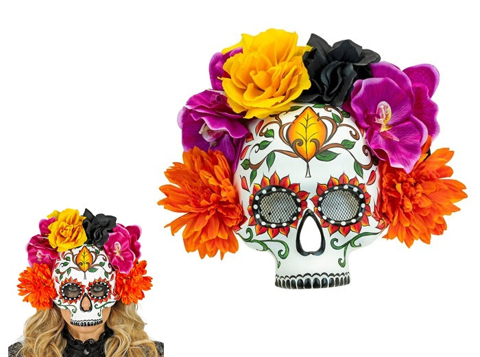 masque coque dia de los muertos crâne avec fleurs adulte