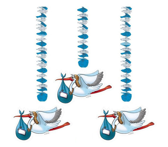 lot de 3 suspensions cigogne bleu