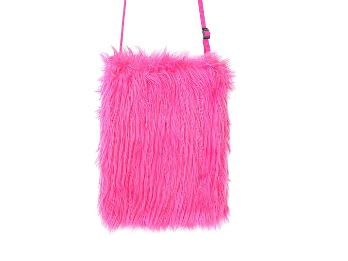 sac à main peluche rose fluo 26x20cm