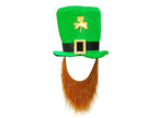 chapeau saint patrick vert avec barbe et motif trèfle