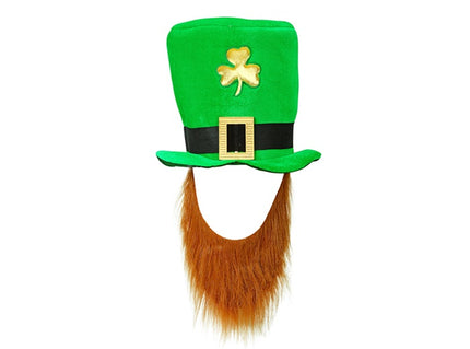 chapeau saint patrick vert avec barbe et motif trèfle