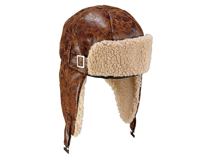 chapeau/chapka d''aviateur avec peluche marron