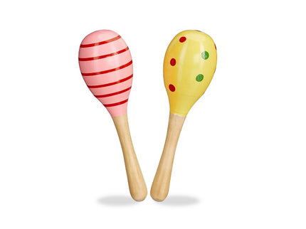 paire de maracas en bois rose/jaune 18cm