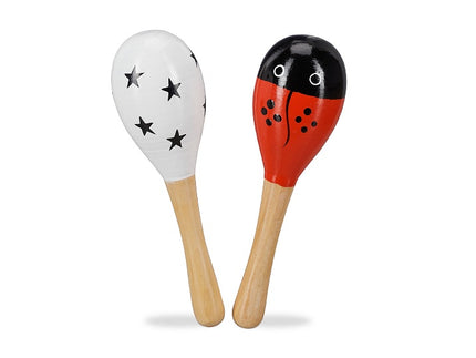 paire de maracas en bois blanc/rouge 18cm