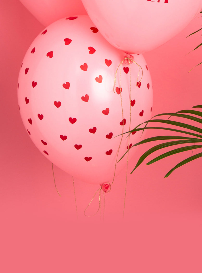6 ballons en latex roses avec cœurs rouges - Valentine Collection