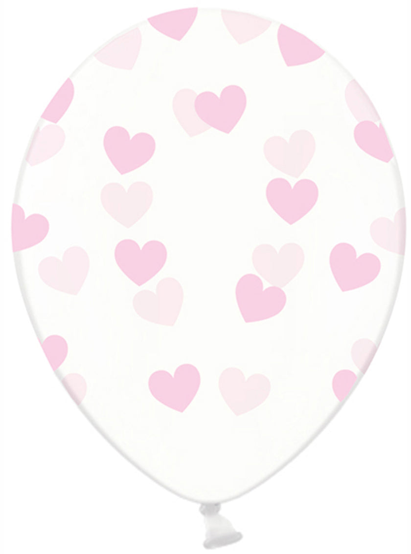 6 ballons en latex transparentes avec cœurs rose clair - Valentine Collection