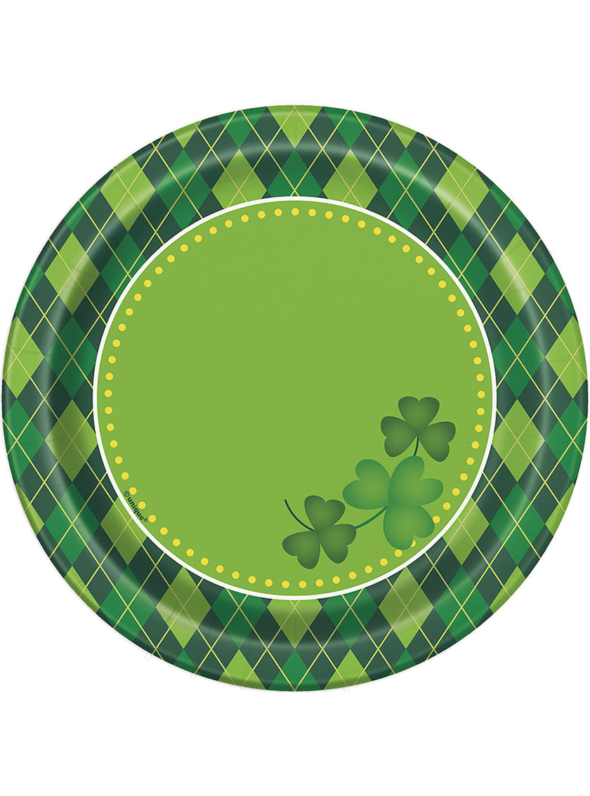 8 assiettes à dessert à carreaux verts Happy St Patrick's Day