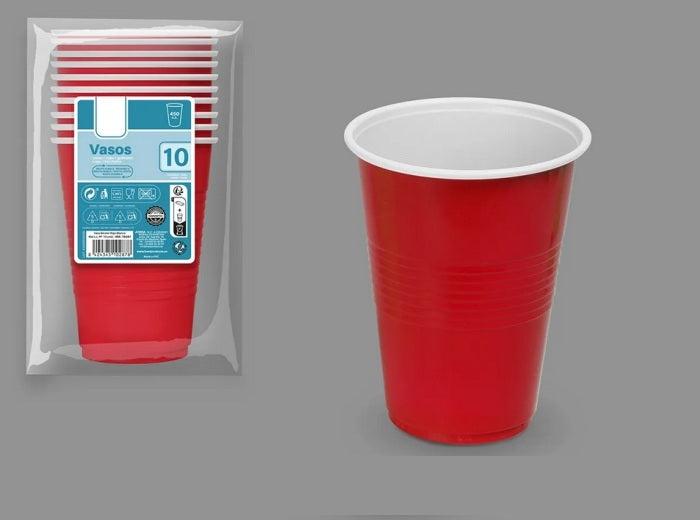 lot de 10 gobelets réutilisables rouge intérieur blanc 45cl