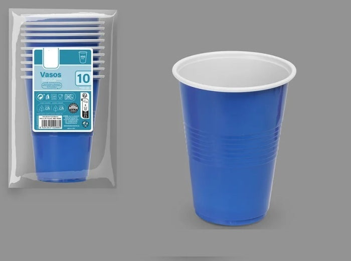 lot de 10 gobelets réutilisables bleu intérieur blanc 45cl