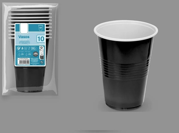 lot de 10 gobelets réutilisables noir intérieur blanc 45cl