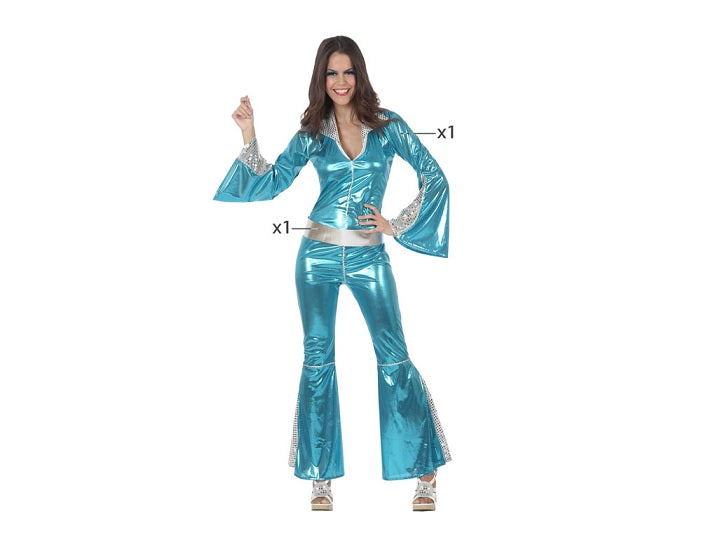 combinaison disco métallisée bleu 2pcs femme taille m/l