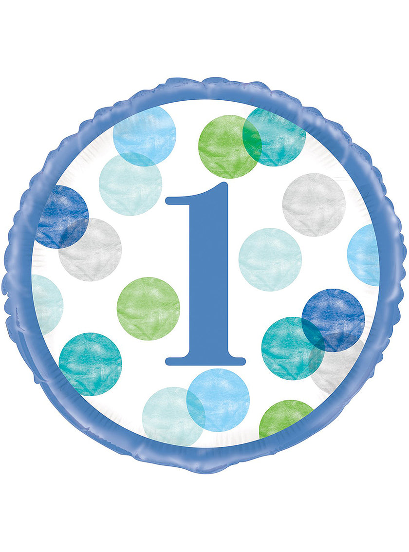 Ballon aluminium (46 cm) bleu premier anniversaire - Blue Dots 1st Birthday