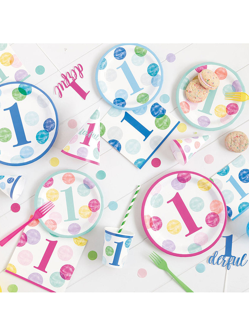 Ballon aluminium (46 cm) bleu premier anniversaire - Blue Dots 1st Birthday