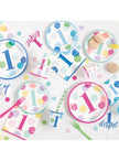 8 assiettes roses premier anniversaire (23 cm) - Pink Dots 1st Birthday