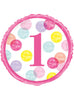 Ballon aluminium (46 cm) rose premier anniversaire - Pink Dots 1st Birthday