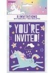 8 invitations fête Licorne