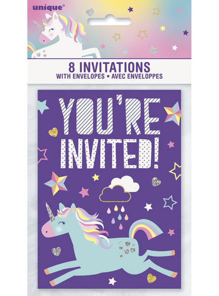 8 invitations fête Licorne