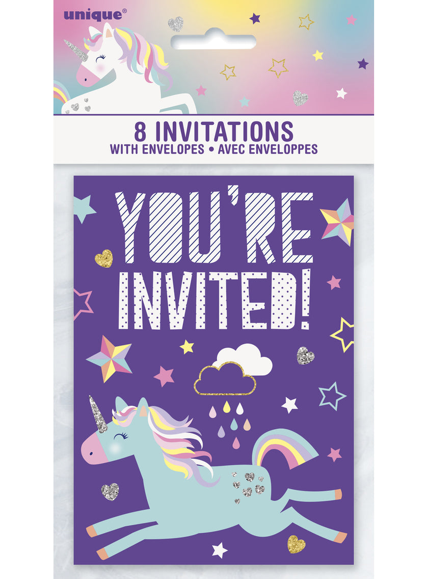 8 invitations fête Licorne