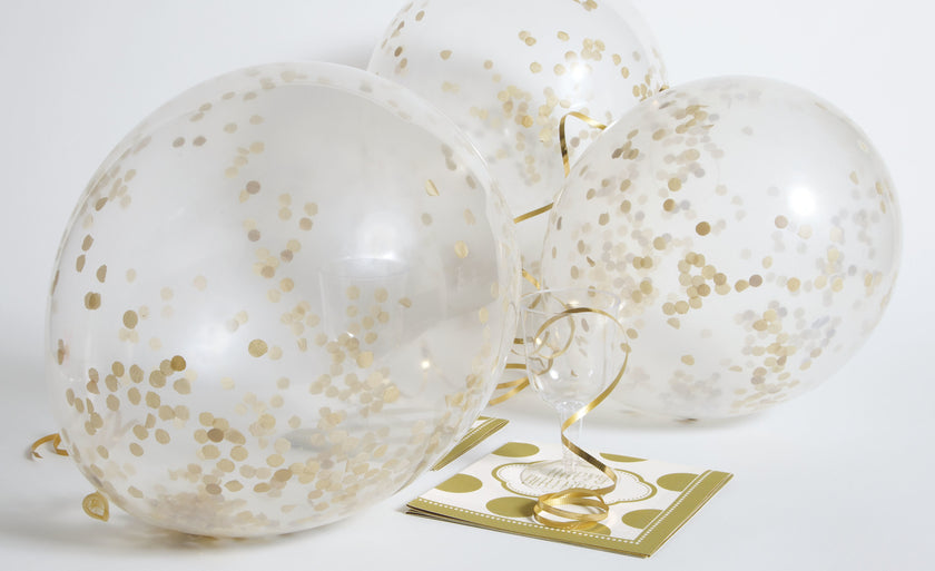 6 ballons en latex avec confettis doré à l'intérieur