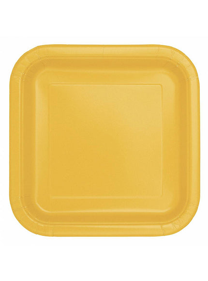 14 assiettes jaunes carrées grandes (23 cm) - Gamme couleur unie