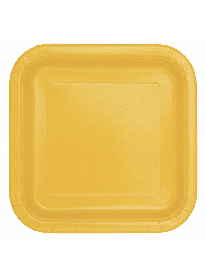 14 assiettes jaunes carrées grandes (23 cm) - Gamme couleur unie
