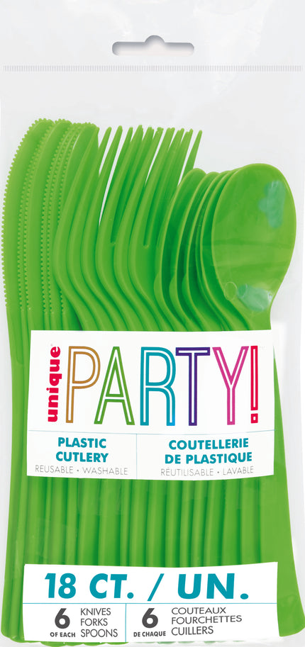 18 couverts verts en plastique - Gamme couleur unie