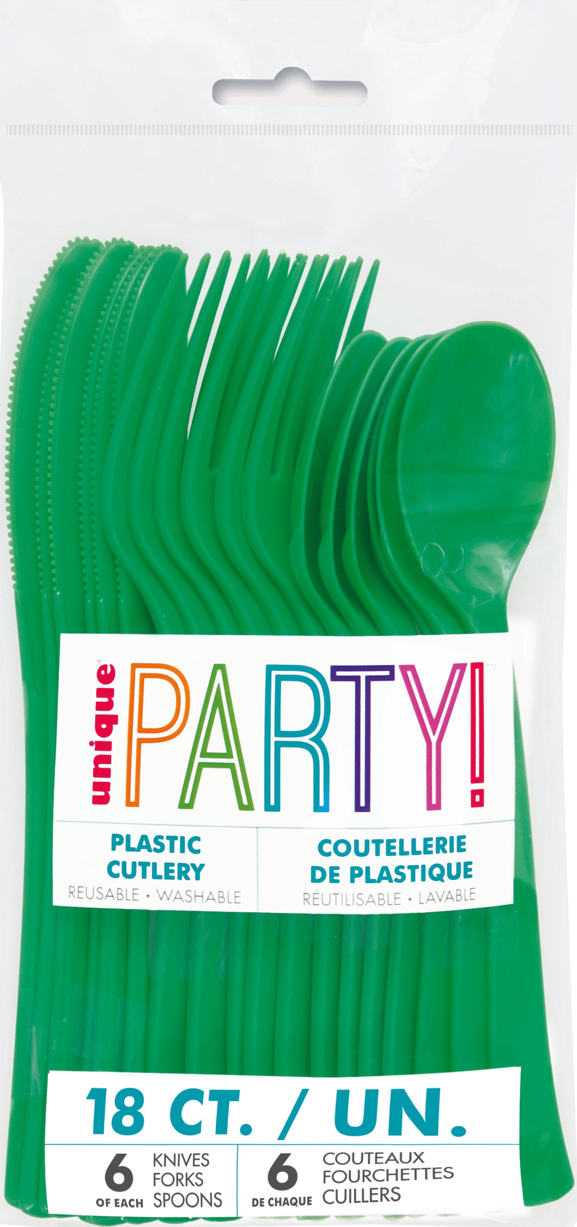 18 couverts vert émeraude en plastique - Gamme couleur unie