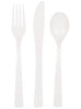 6 fourchettes, 6 cuillères et 6 couteaux en plastique blanc