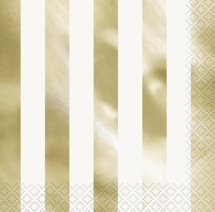 16 serviettes dorées rayées (33x33cm) - Gamme couleur unie