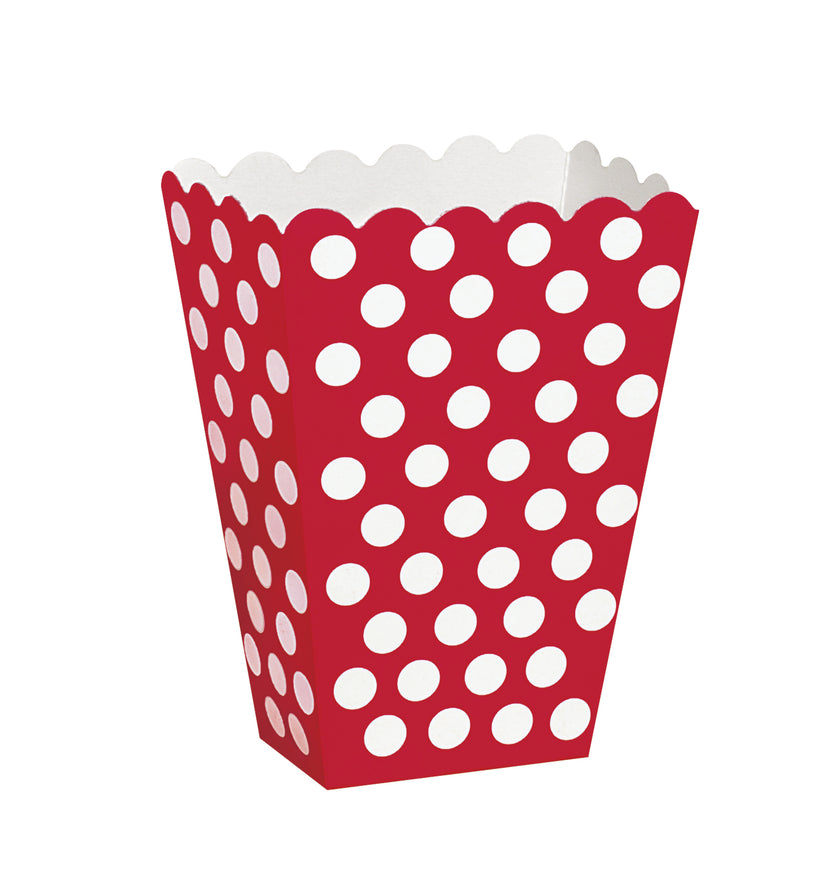 8 boîtes à popcorn rouge à pois blancs - Gamme couleur unie
