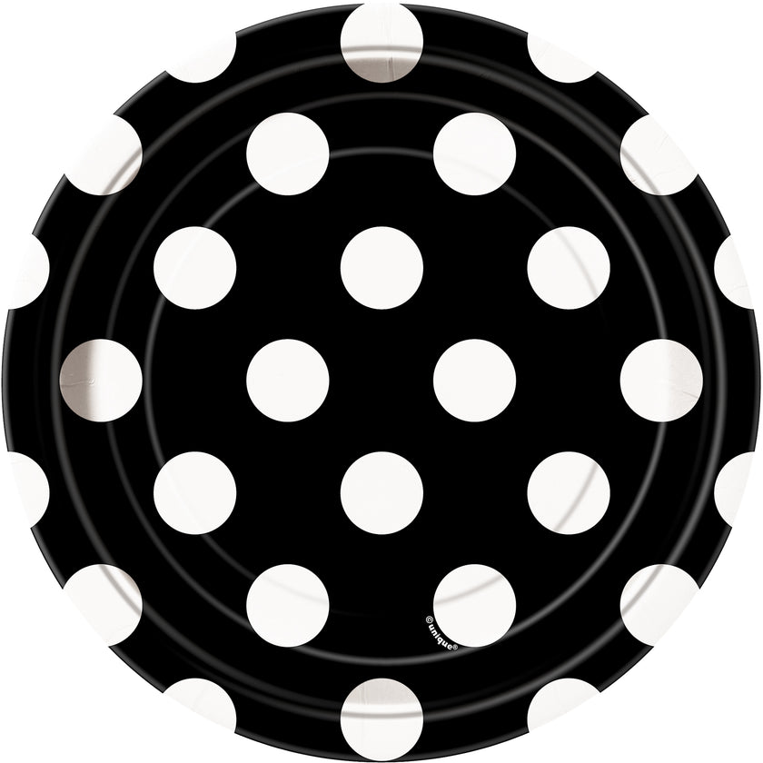 8 petites assiettes noires à pois blancs  (18 cm)