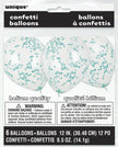 6 ballons avec confettis bleu turquoise (30 cm) - Gamme couleur unie