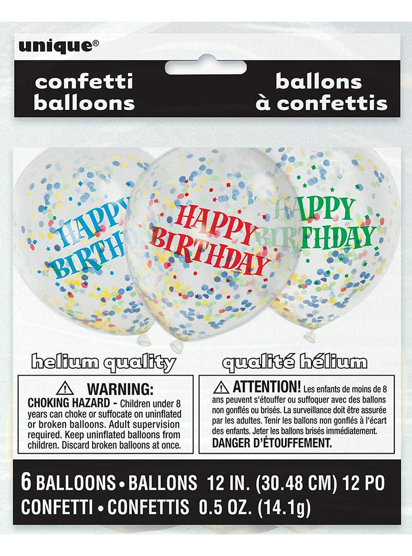 6 ballons en latex avec confettis (30 cm)