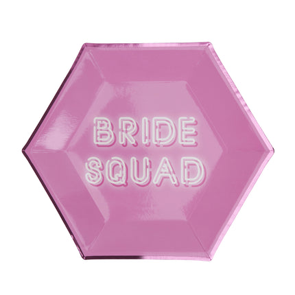 8 assiettes hexagonales roses en carton - Bride Squad